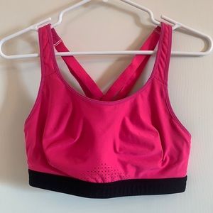 Pink and black sports bra